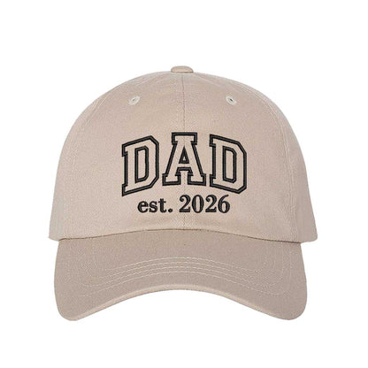 Stone Dad Est. 2026 Outline Baseball Hat featuring minimalist outline embroidery on a classic dad cap; a stylish 2026 baby announcement gift for new fathers by DSY Lifestyle.