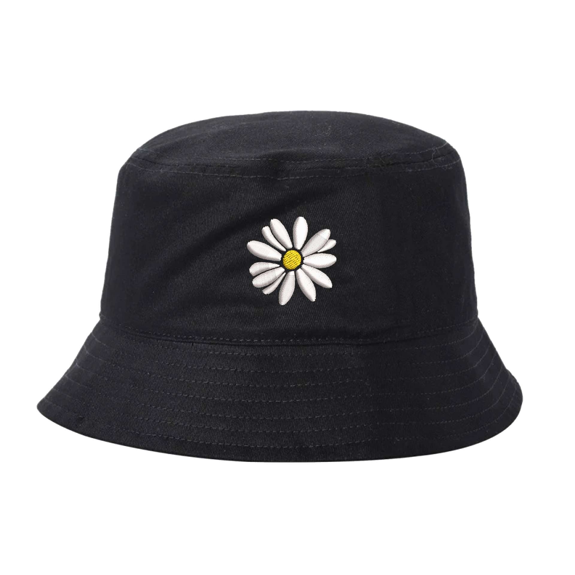 Black Bucket hat embroidered with a daisy flower - DSY Lifestyle
