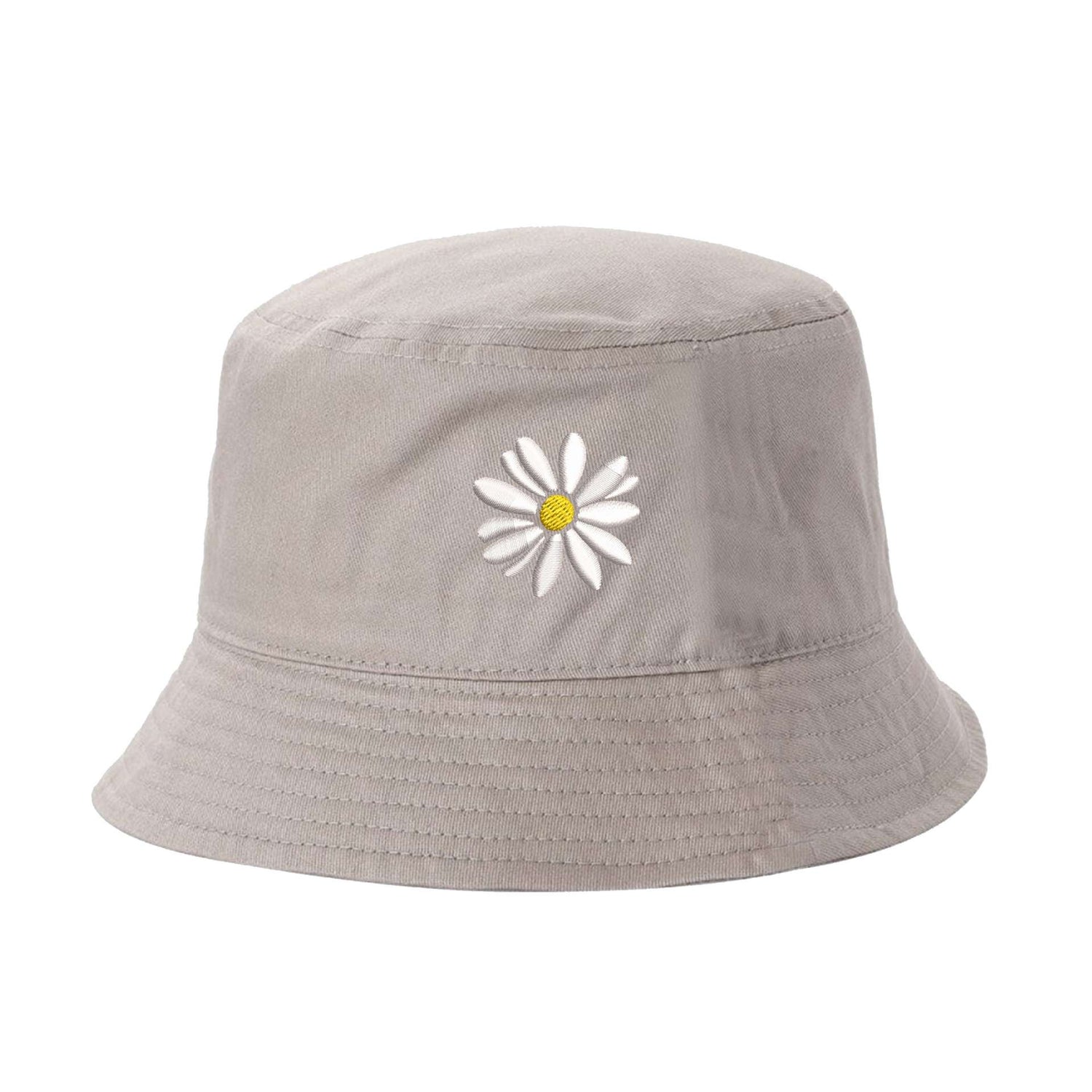 Khaki Bucket hat embroidered with a daisy flower - DSY Lifestyle