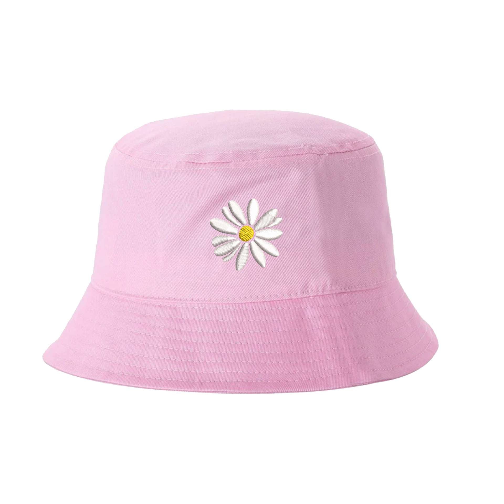 Light Pink Bucket hat embroidered with a daisy flower - DSY Lifestyle