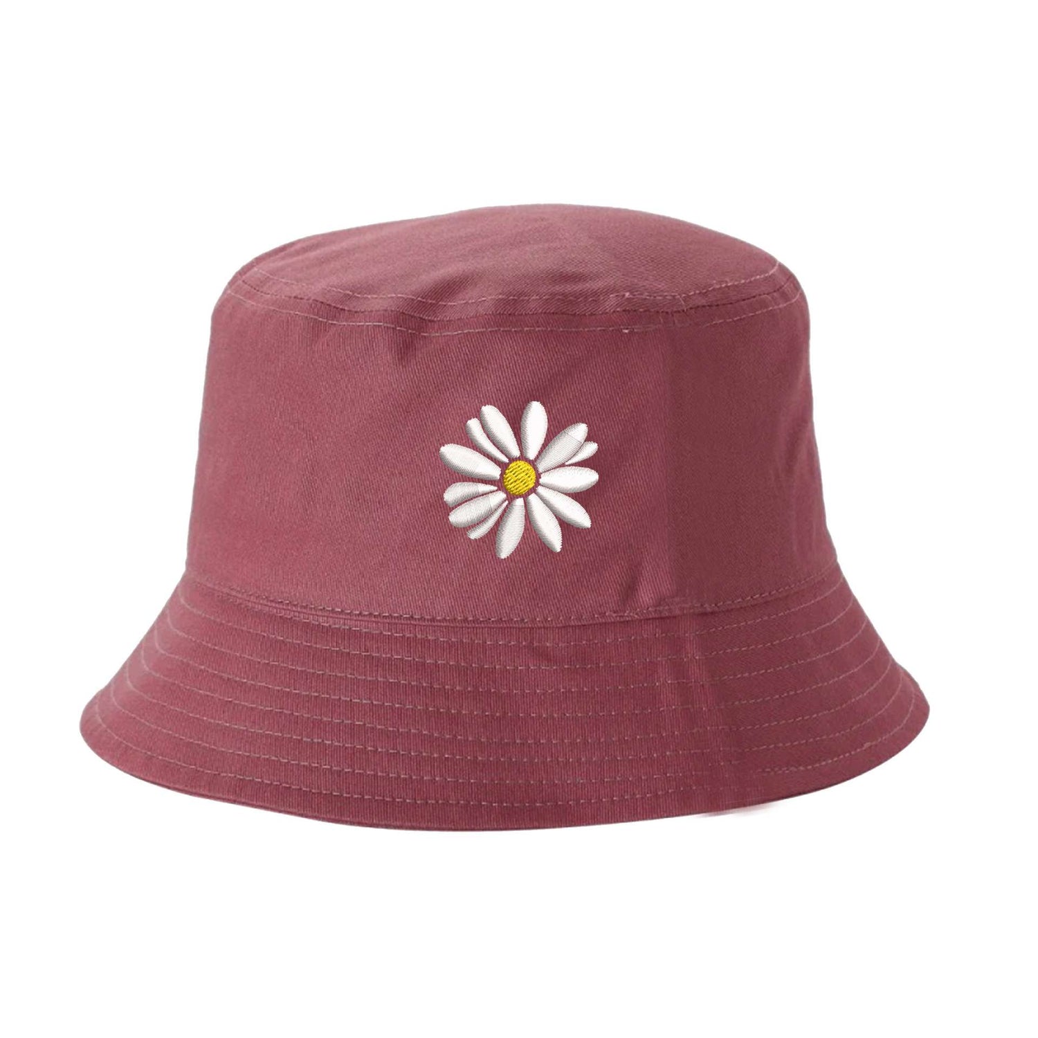 Dark Mauve Bucket hat embroidered with a daisy flower - DSY Lifestyle