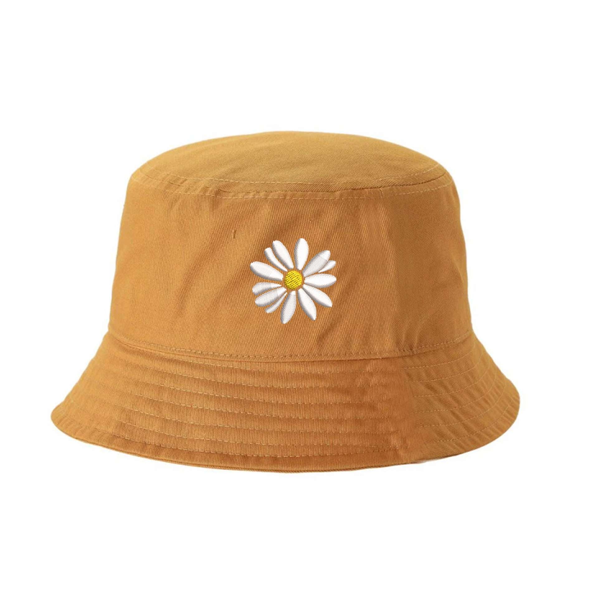 Mustard Bucket hat embroidered with a daisy flower - DSY Lifestyle