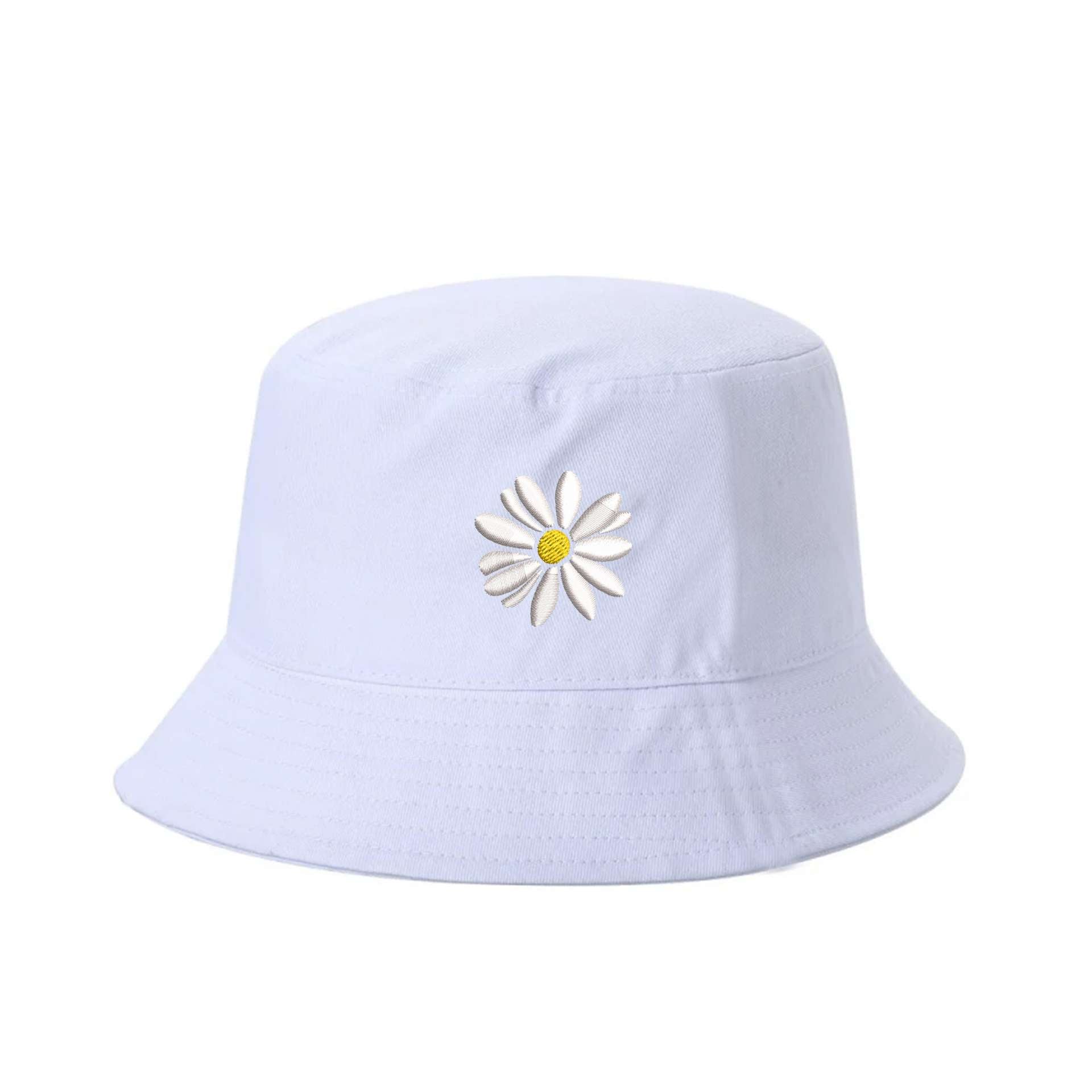 White Bucket hat embroidered with a daisy flower - DSY Lifestyle