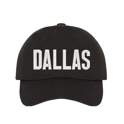 Black Dallas Texas embroidered baseball hat with Texas map design. A statement baseball hat for women who love Texas pride, street style, and effortless outfits. - DSY Lifestyle