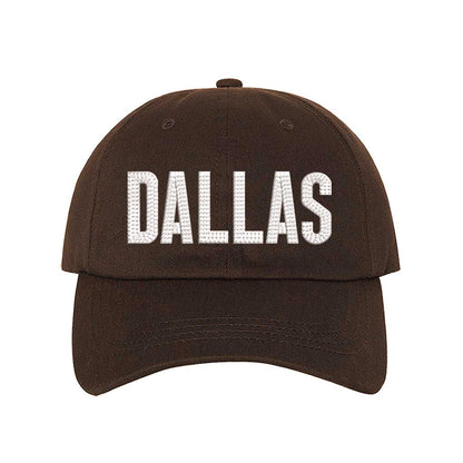 Brown Dallas Texas embroidered baseball hat with Texas map design. A statement baseball hat for women who love Texas pride, street style, and effortless outfits. - DSY Lifestyle