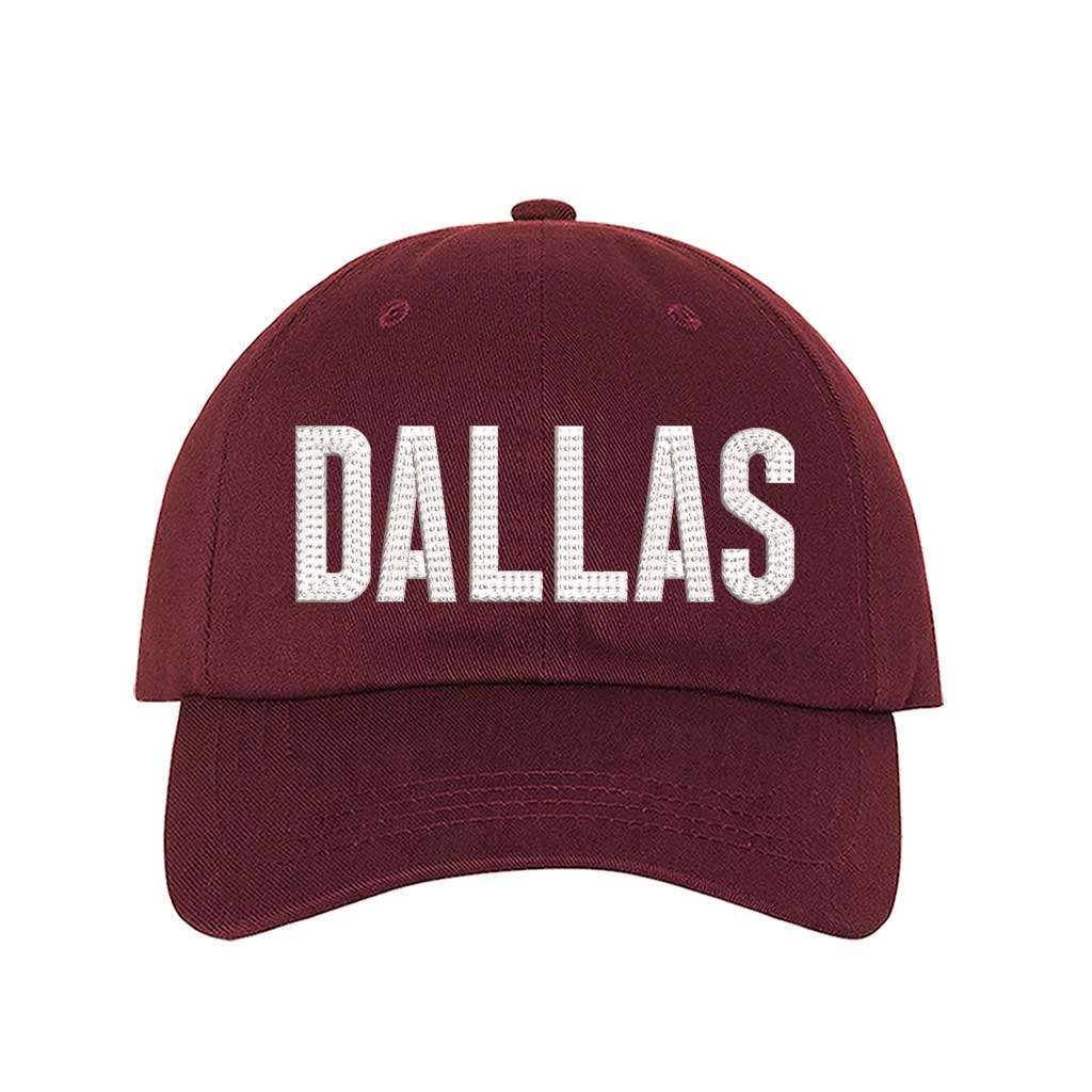 Burgundy Dallas Texas embroidered baseball hat with Texas map design. A statement baseball hat for women who love Texas pride, street style, and effortless outfits. - DSY Lifestyle