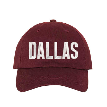 Burgundy Dallas Texas embroidered baseball hat with Texas map design. A statement baseball hat for women who love Texas pride, street style, and effortless outfits. - DSY Lifestyle