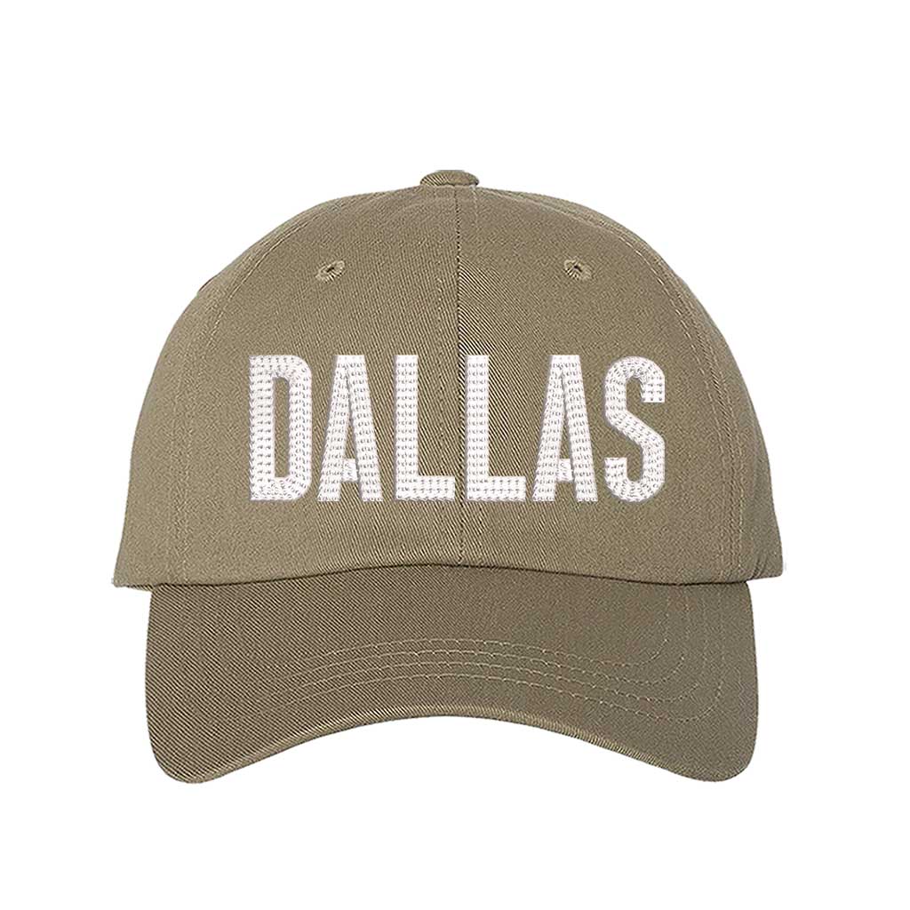 Khaki Dallas Texas embroidered baseball hat with Texas map design. A statement baseball hat for women who love Texas pride, street style, and effortless outfits. - DSY Lifestyle