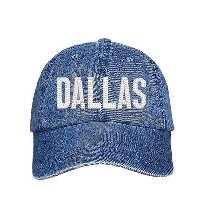 Light Denim Dallas Texas embroidered baseball hat with Texas map design. A statement baseball hat for women who love Texas pride, street style, and effortless outfits. - DSY Lifestyle