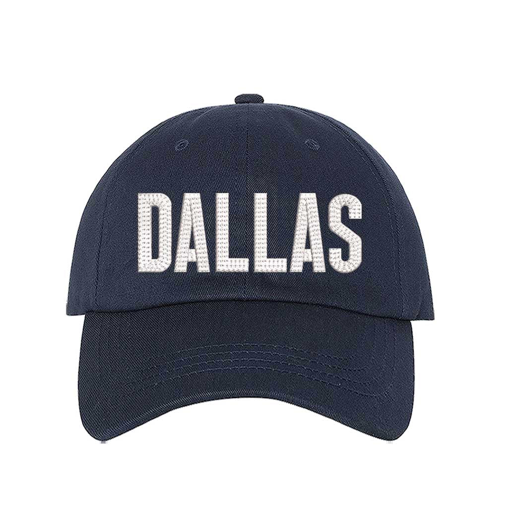 Navy Blue Dallas Texas embroidered baseball hat with Texas map design. A statement baseball hat for women who love Texas pride, street style, and effortless outfits. - DSY Lifestyle