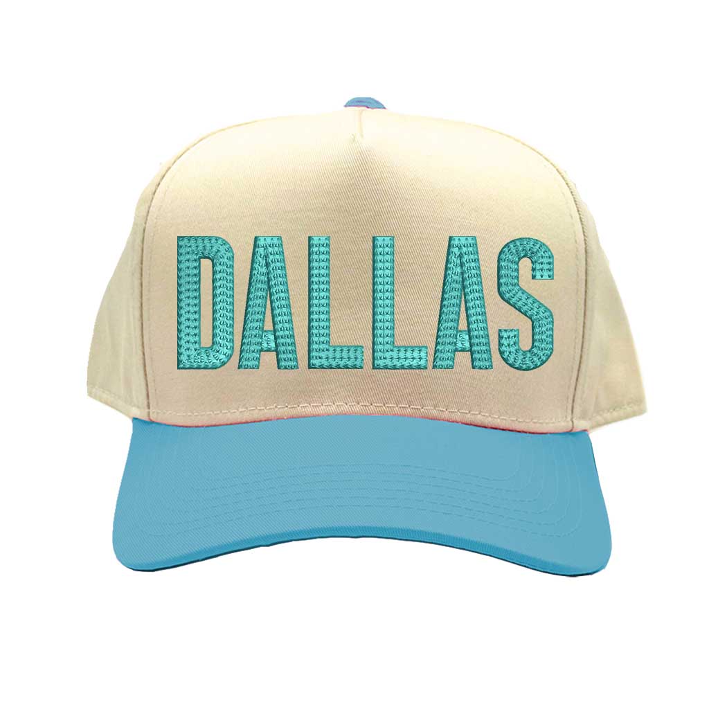 Natural Aqua Dallas Texas embroidered two tone baseball hat. A statement baseball hat for women who love Texas pride, street style, and effortless outfits. - DSY Lifestyle