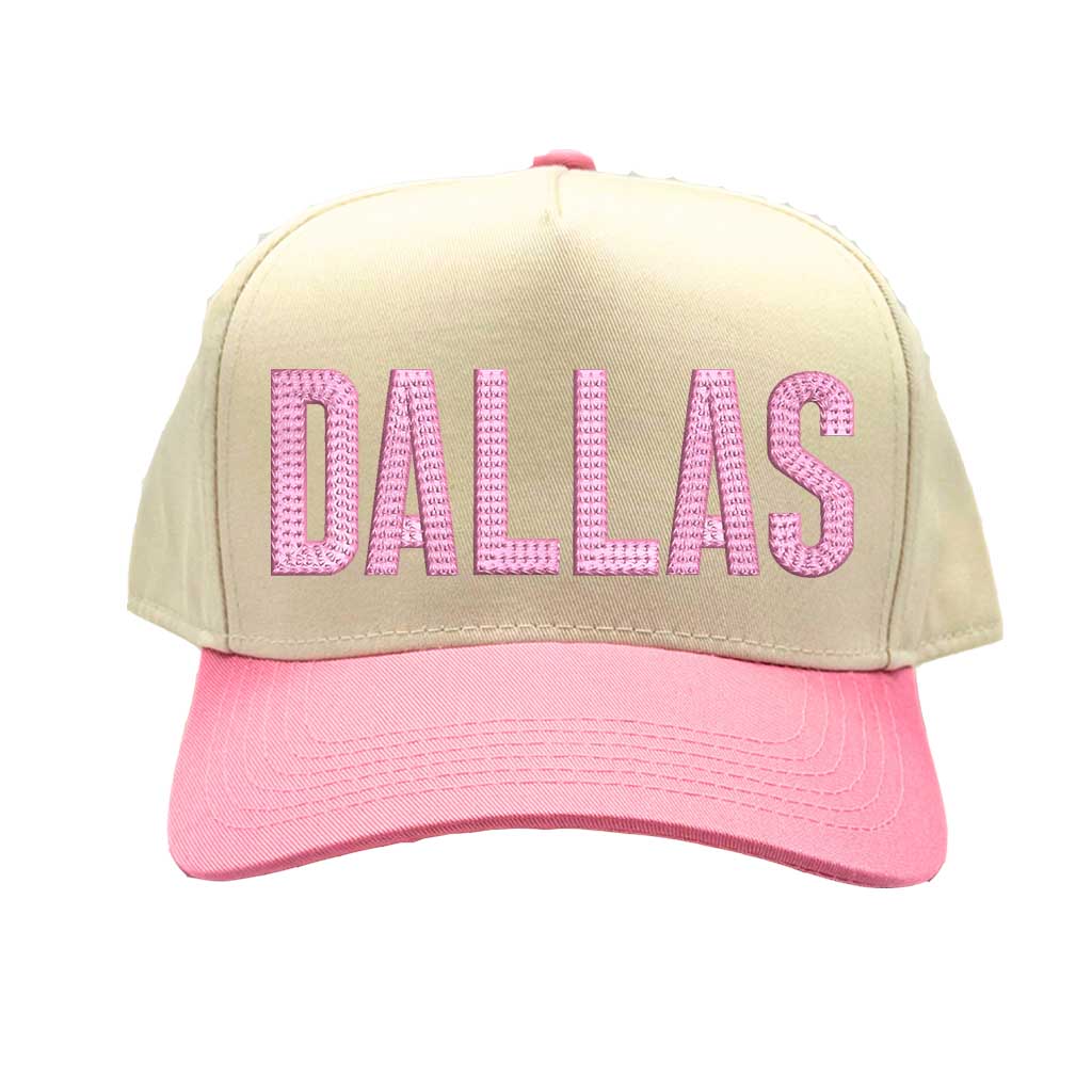 Natural Pink Dallas Texas embroidered two tone baseball hat. A statement baseball hat for women who love Texas pride, street style, and effortless outfits. - DSY Lifestyle