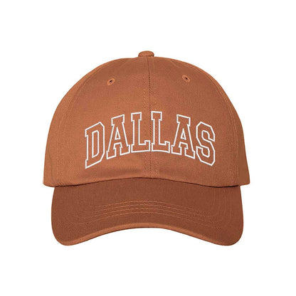 Burnt Orange Bold, embroidered hat featuring the outline of Dallas, perfect for proud city lovers – DSY Lifestyle.