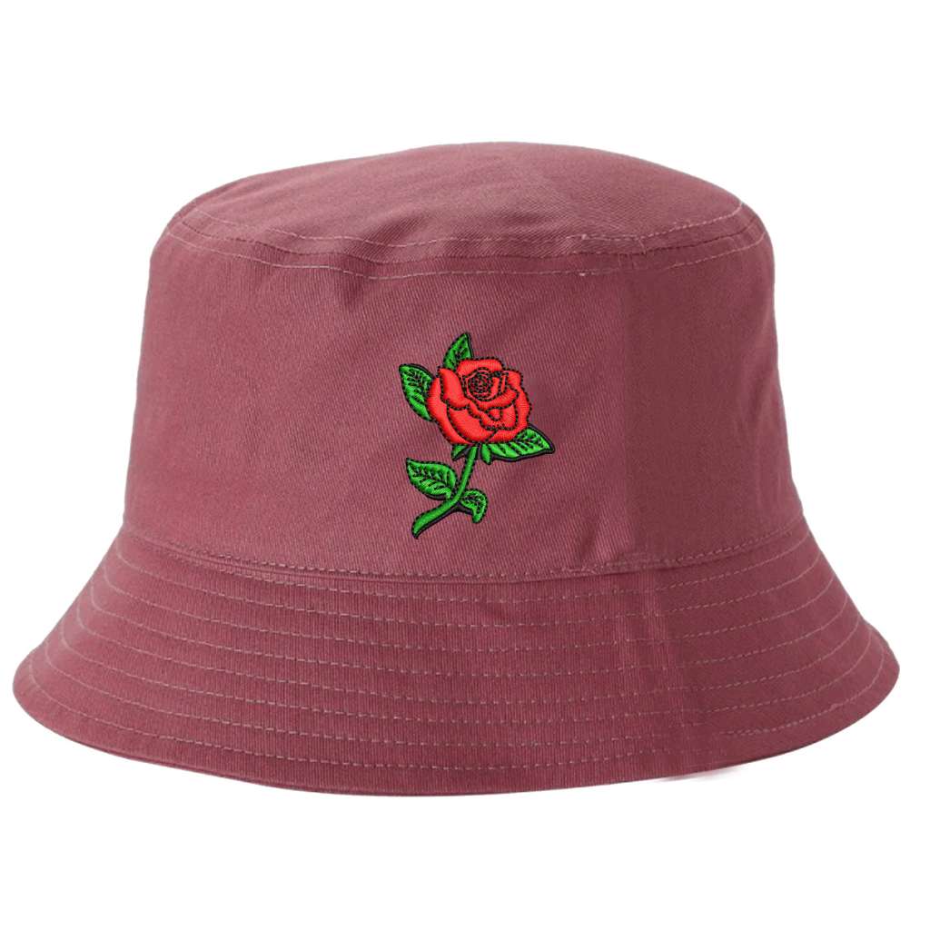 Dark Muave bucket hat embroidered with a rose stem on it-DSY Lifestyle