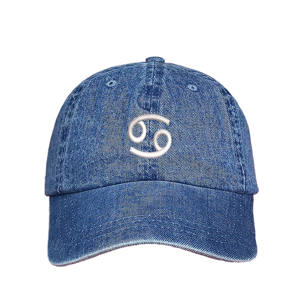 Denim  baseball hat embroidered with a cancer zodiac sign- DSY Lifestyle