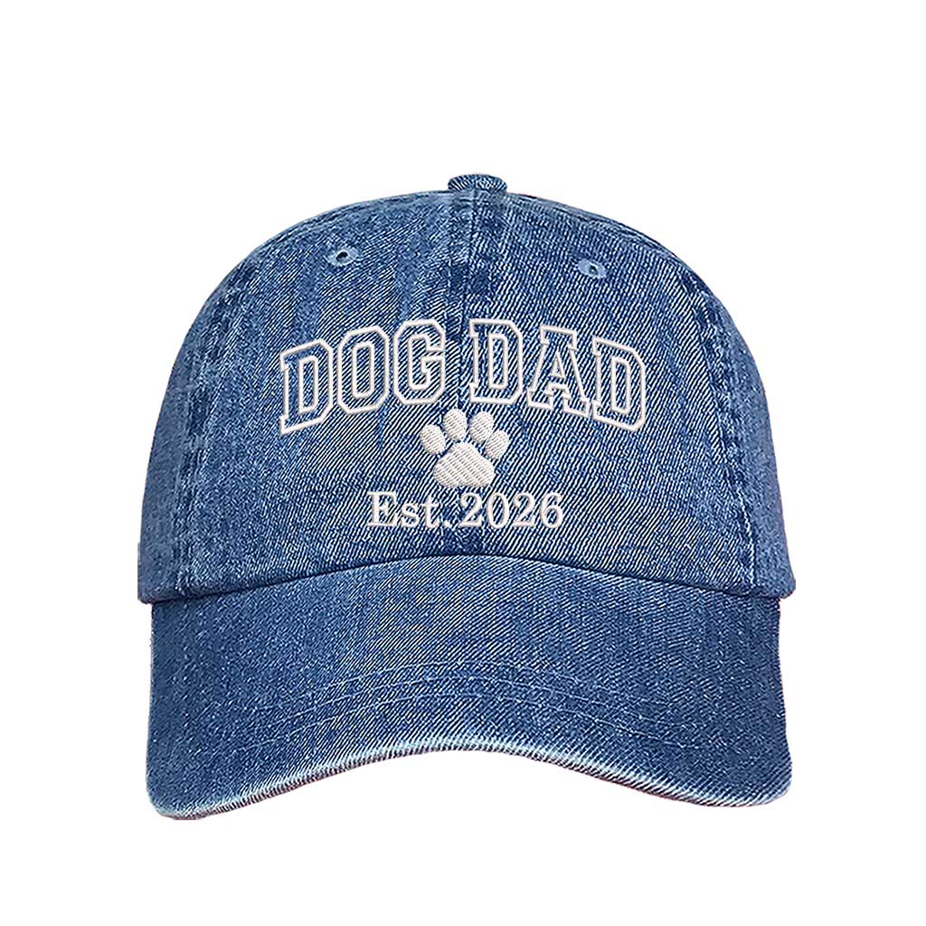 Light Denim Dog Dad Est. 2026 Embroidered Baseball Hat. The perfect gift for new dog owners in 2026, this premium cotton dad cap offers a comfortable, adjustable fit for every pet parent. - DSY Lifestyle