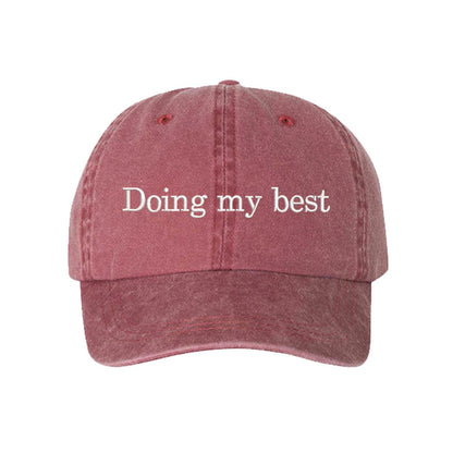 Wine Doing My Best Washed Statement Baseball Hat – a washed, relaxed-fit statement cap designed for everyday comfort and real-life moods. Trendy, adjustable, and effortlessly stylish. - DSY Lifestyle