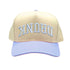 Natural Sky Blue Drunk (Upside Down) Two-Tone 5-Panel Embroidered Baseball Hat featuring bold upside-down text on a trendy snapback cap, perfect for party and festival style - DSY Lifestyle