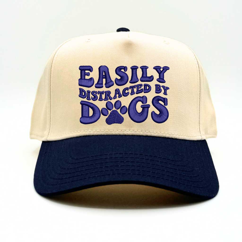 Easily Distracted by Dogs Baseball Cap - DSY Lifestyle Natural  Navy
