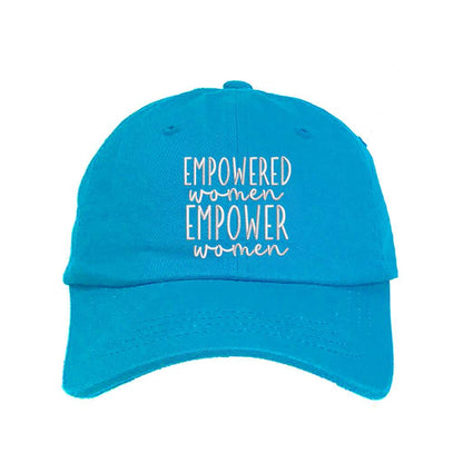 Aqua baseball hat embroidered with the phrase empowered women empower women-DSY Lifestyle