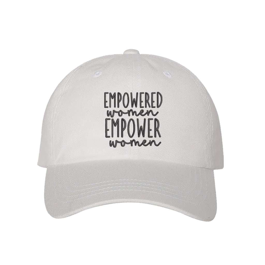 White baseball hat embroidered with the phrase empowered women empower women-DSY Lifestyle