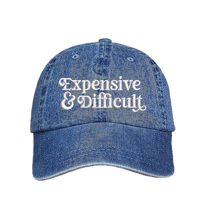 Light Denim baseball hat embroidered with the phrase  expensive and difficult-DSY Lifestyle