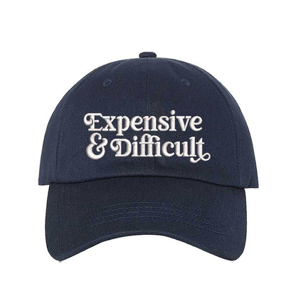 Navy baseball hat embroidered with the phrase  expensive and difficult-DSY Lifestyle