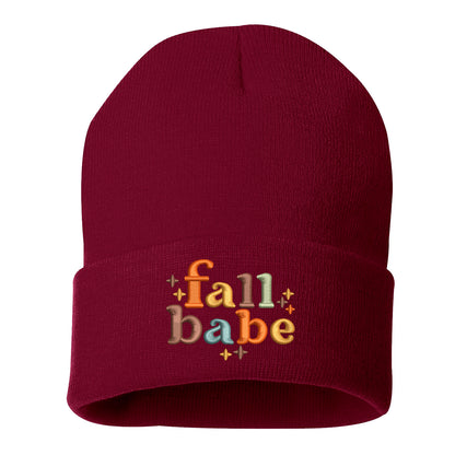 Burgundy Fall Babe Embroidered Beanie Cap featuring cozy knit fabric and cute “Fall Babe” embroidery for stylish fall fashion – DSY Lifestyle