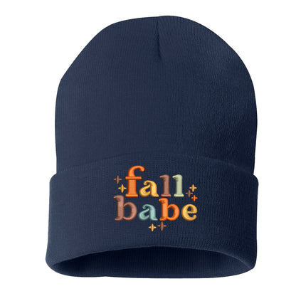 Navy Blue Fall Babe Embroidered Beanie Cap featuring cozy knit fabric and cute “Fall Babe” embroidery for stylish fall fashion – DSY Lifestyle