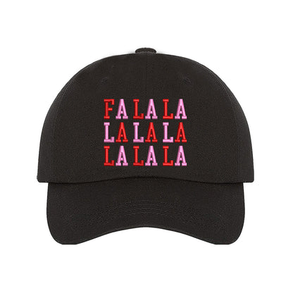 Black Fa La La Pink Christmas Embroidered Baseball Hat with festive embroidered lettering and adjustable hook and loop closure – DSY Lifestyle