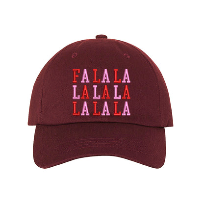 Burgundy Fa La La Pink Christmas Embroidered Baseball Hat with festive embroidered lettering and adjustable hook and loop closure – DSY Lifestyle