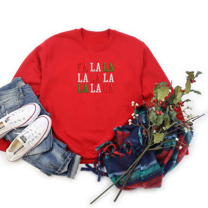 Red sweatshirt embroidered with Fa la la in Christmas Colors - DSY Lifestyle
