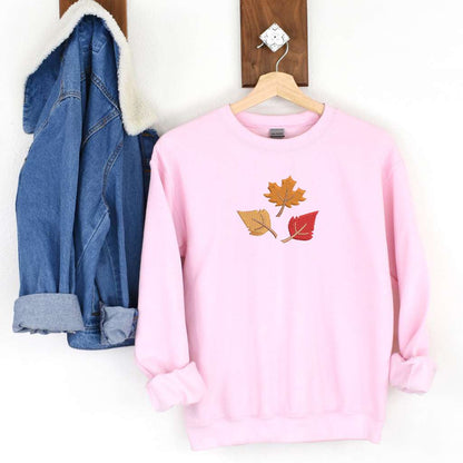 Lt Pink  Sweatshirt embroidered with Fall Leaves - DSY Lifestyle