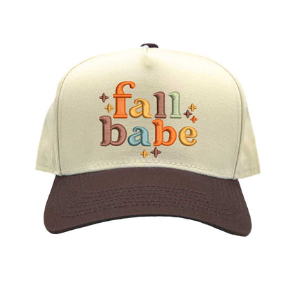 Natural Brown Fall Babe Two Tone 5 Panel Embroidered Baseball Hat with premium stitching, breathable cotton fabric, and adjustable snapback closure – DSY Lifestyle
