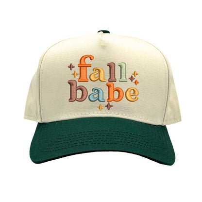 Natural Forest Green Fall Babe Two Tone 5 Panel Embroidered Baseball Hat with premium stitching, breathable cotton fabric, and adjustable snapback closure – DSY Lifestyle