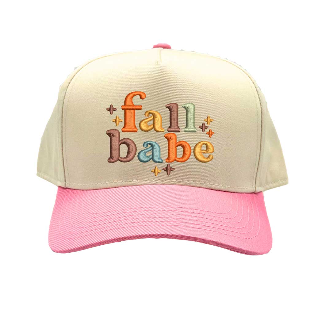 Natural Light Pink Fall Babe Two Tone 5 Panel Embroidered Baseball Hat with premium stitching, breathable cotton fabric, and adjustable snapback closure – DSY Lifestyle