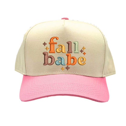 Natural Light Pink Fall Babe Two Tone 5 Panel Embroidered Baseball Hat with premium stitching, breathable cotton fabric, and adjustable snapback closure – DSY Lifestyle
