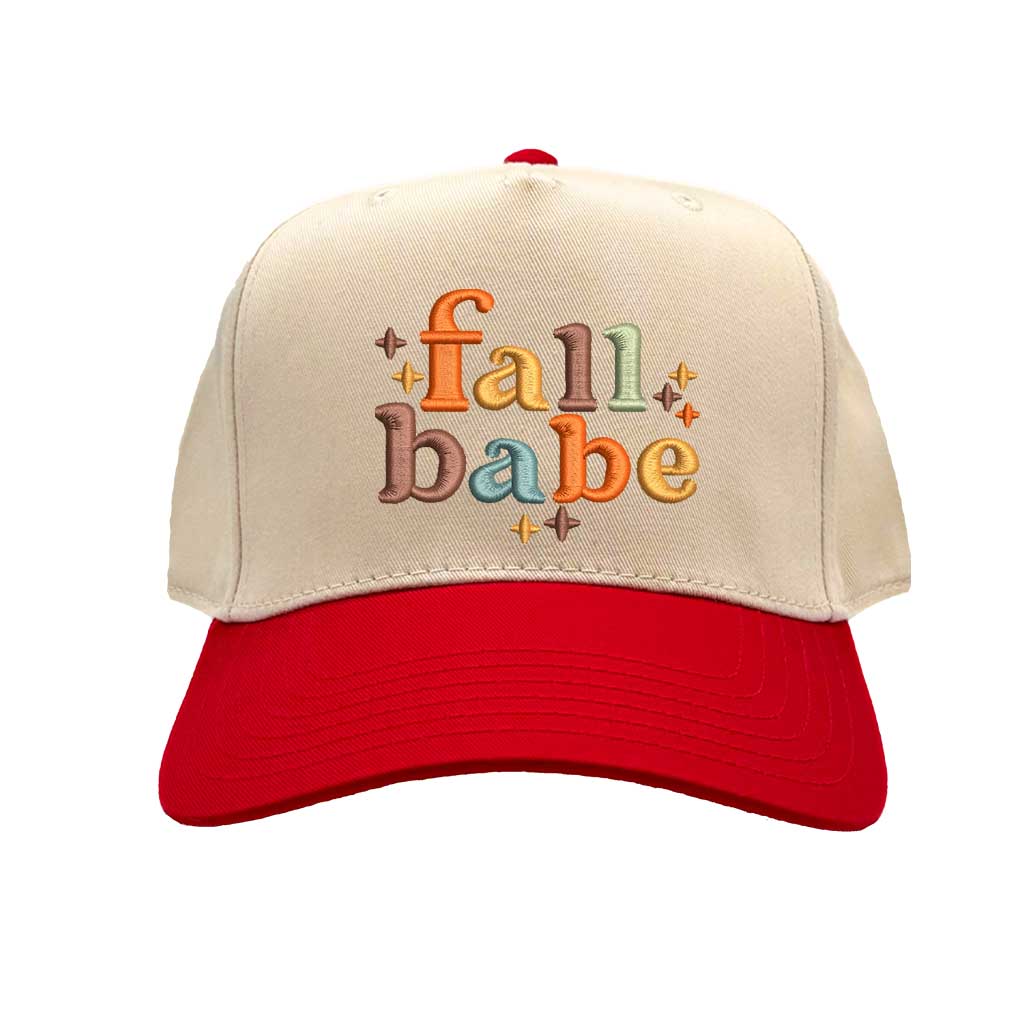 Natural Red Fall Babe Two Tone 5 Panel Embroidered Baseball Hat with premium stitching, breathable cotton fabric, and adjustable snapback closure – DSY Lifestyle