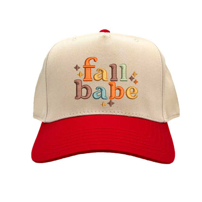 Natural Red Fall Babe Two Tone 5 Panel Embroidered Baseball Hat with premium stitching, breathable cotton fabric, and adjustable snapback closure – DSY Lifestyle