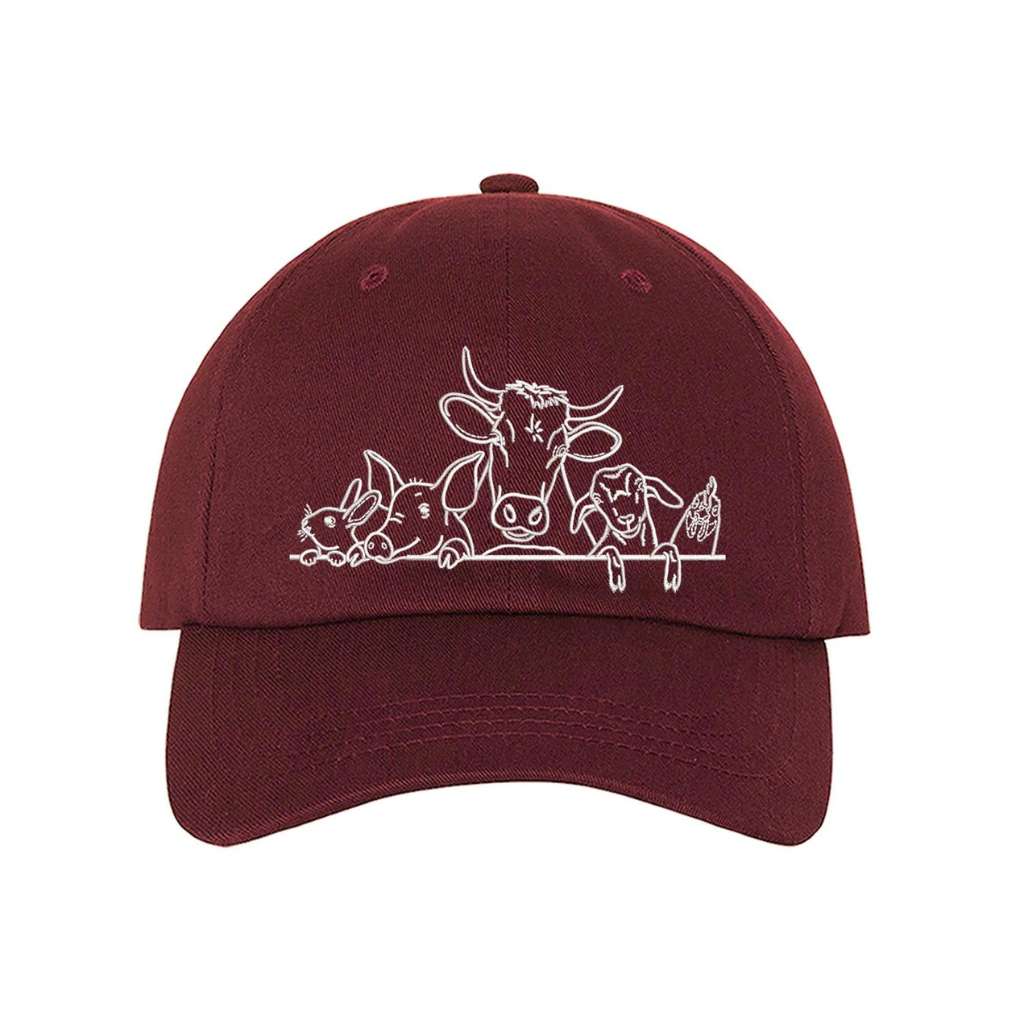 Burgundy Baseball Hat embroidered with Farm animals - DSY Lifestyle