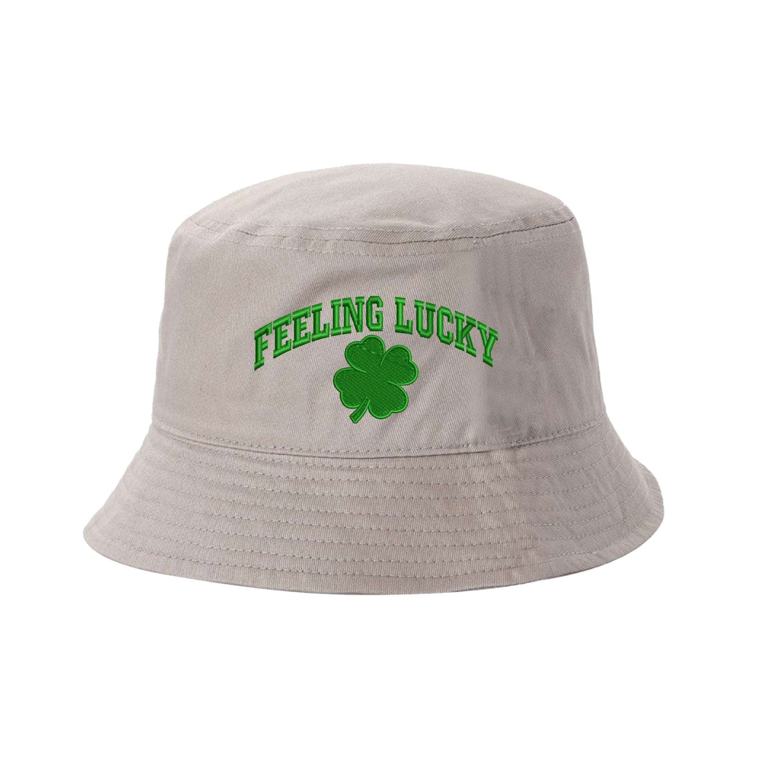 Khaki Bucket Hat embroidered with Feeling Lucky - DSY Lifestyle