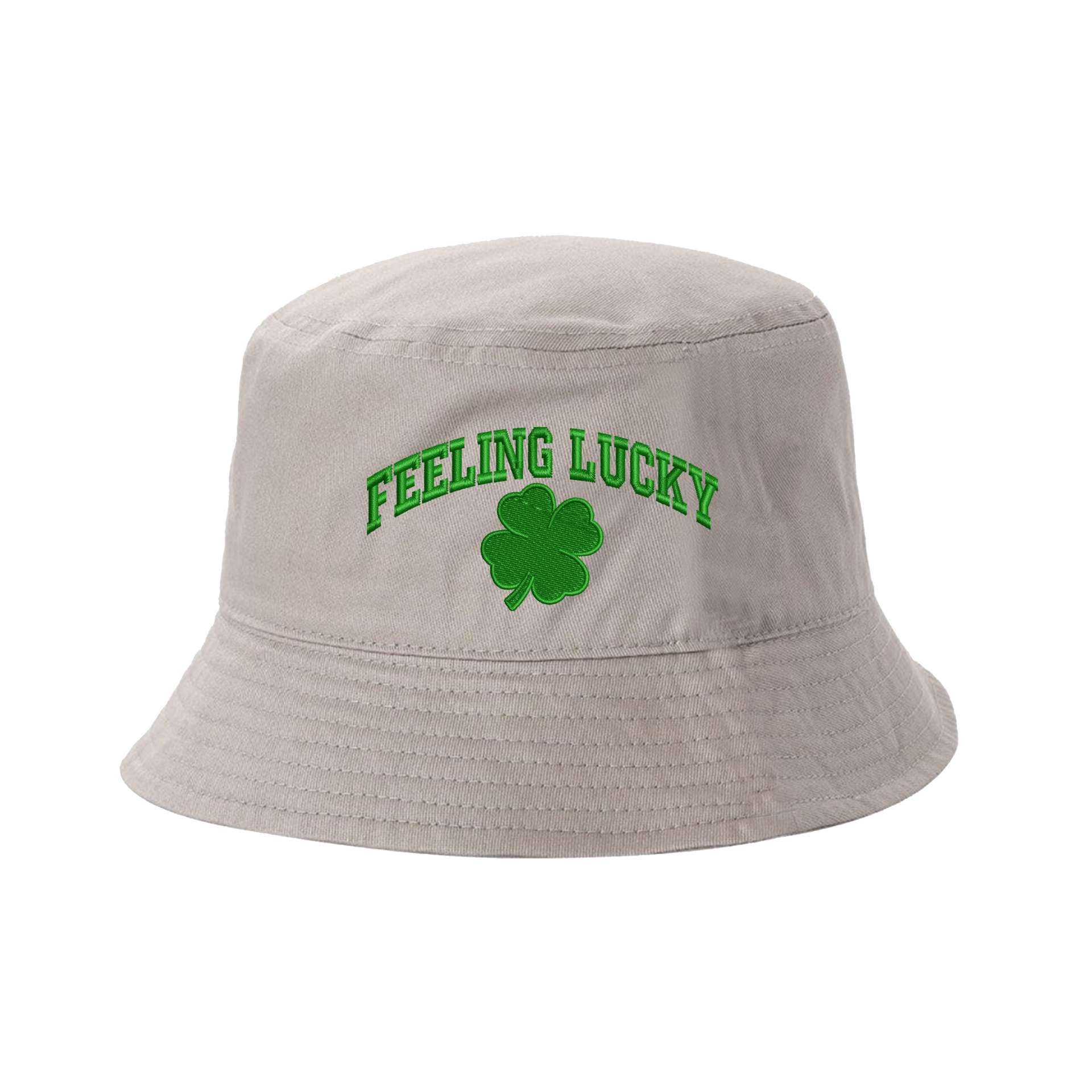 Khaki Bucket Hat embroidered with Feeling Lucky - DSY Lifestyle