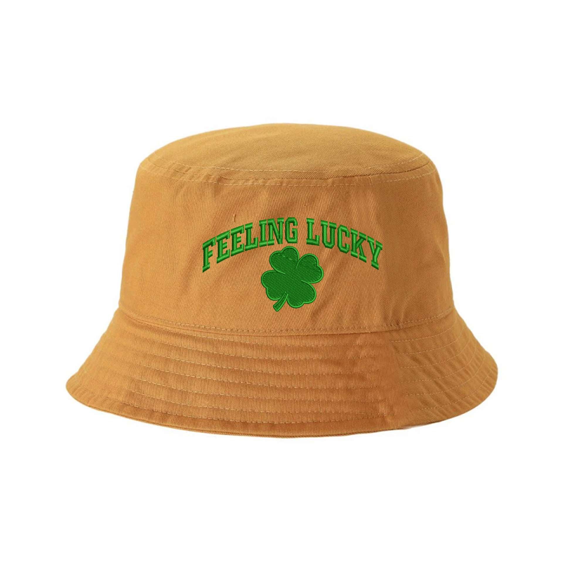 Mustard Bucket Hat embroidered with Feeling Lucky - DSY Lifestyle