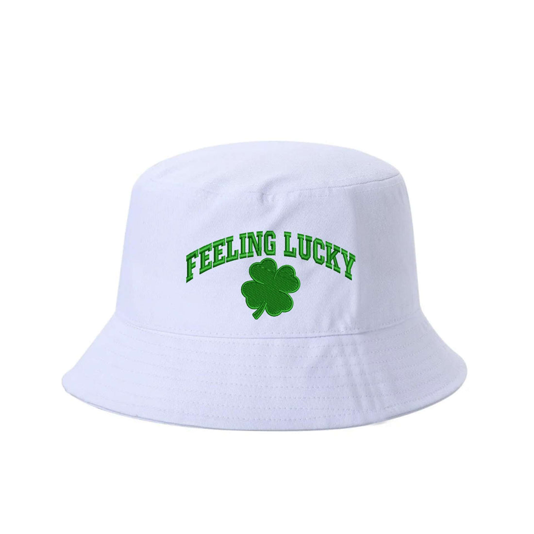 White Bucket Hat embroidered with Feeling Lucky - DSY Lifestyle