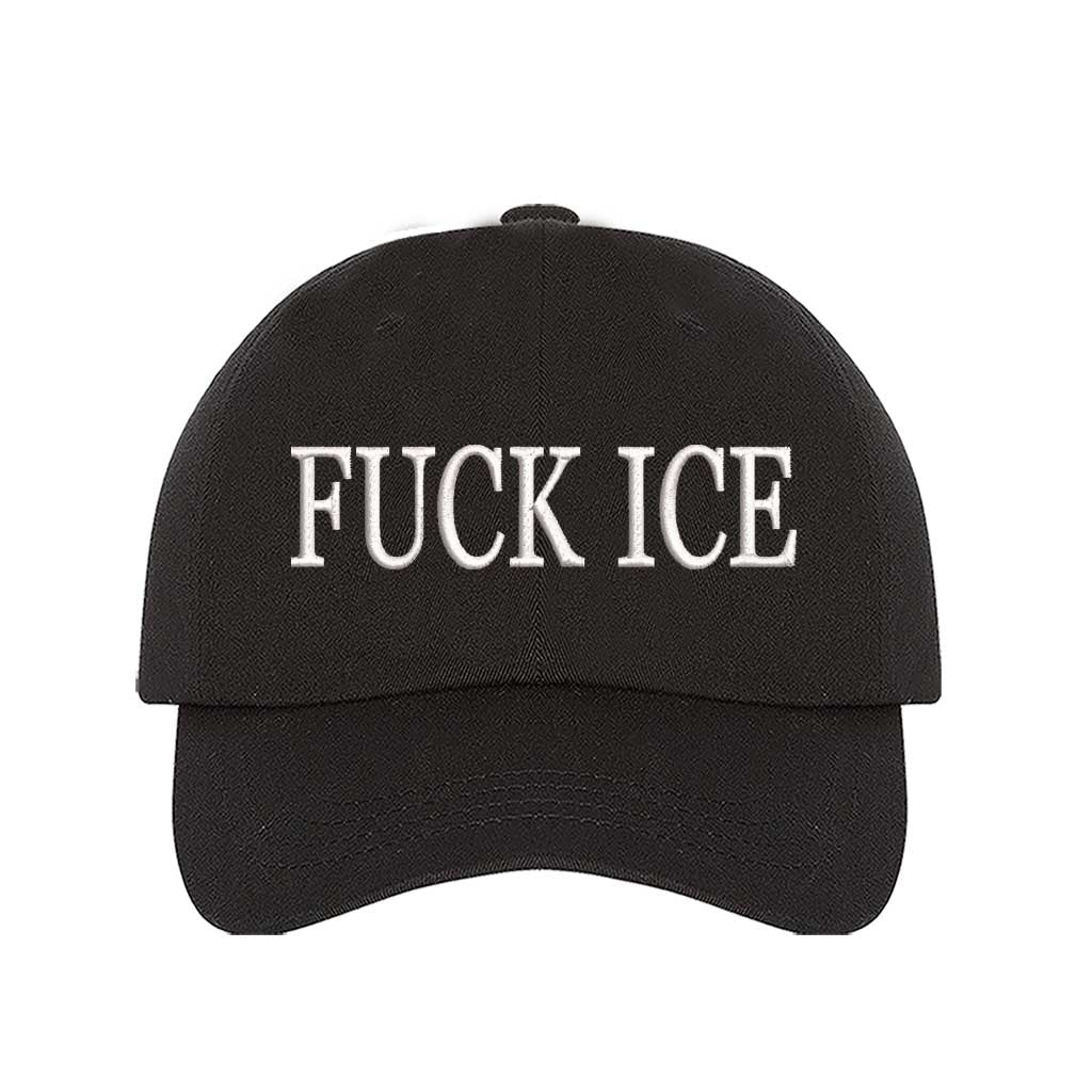 Black Fuck Ice Embroidered Baseball Hat featuring bold statement embroidery, classic baseball cap design, and adjustable hook and loop closure – DSY Lifestyle