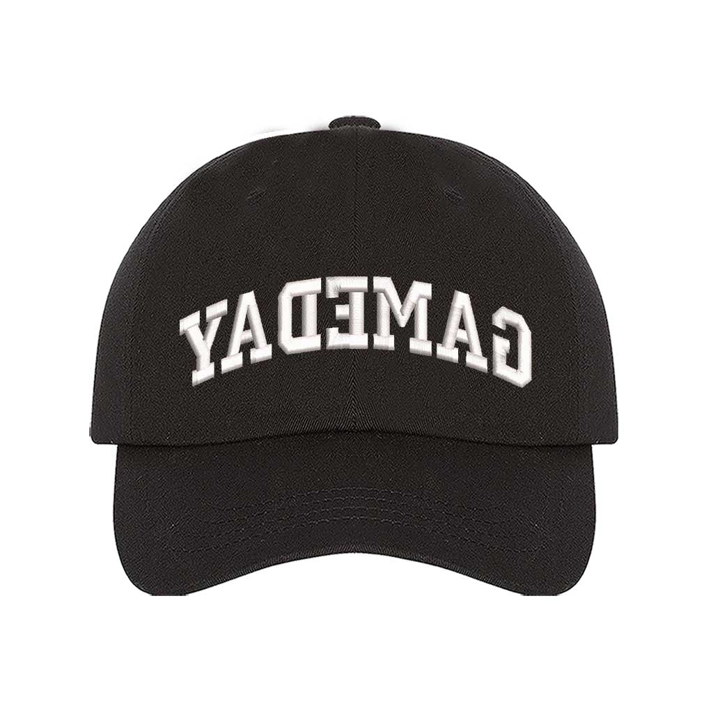Black baseball hat embroidered with the phrase gameday backwards-DSY Lifestyle