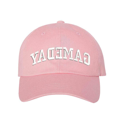 Light Pink baseball hat embroidered with the phrase gameday backwards-DSY Lifestyle
