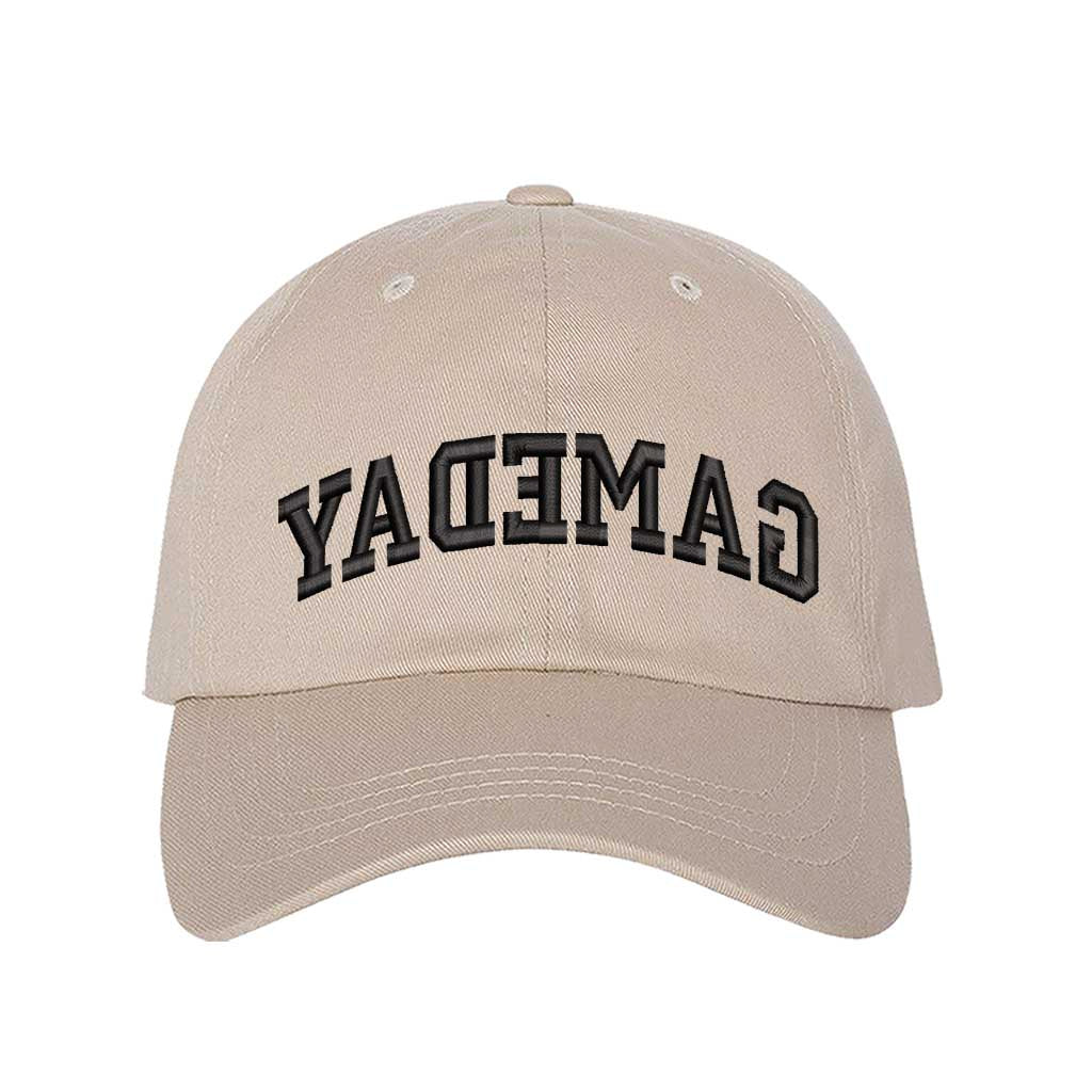 Stone baseball hat embroidered with the phrase gameday backwards-DSY Lifestyle