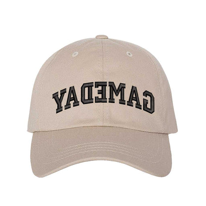 Stone baseball hat embroidered with the phrase gameday backwards-DSY Lifestyle