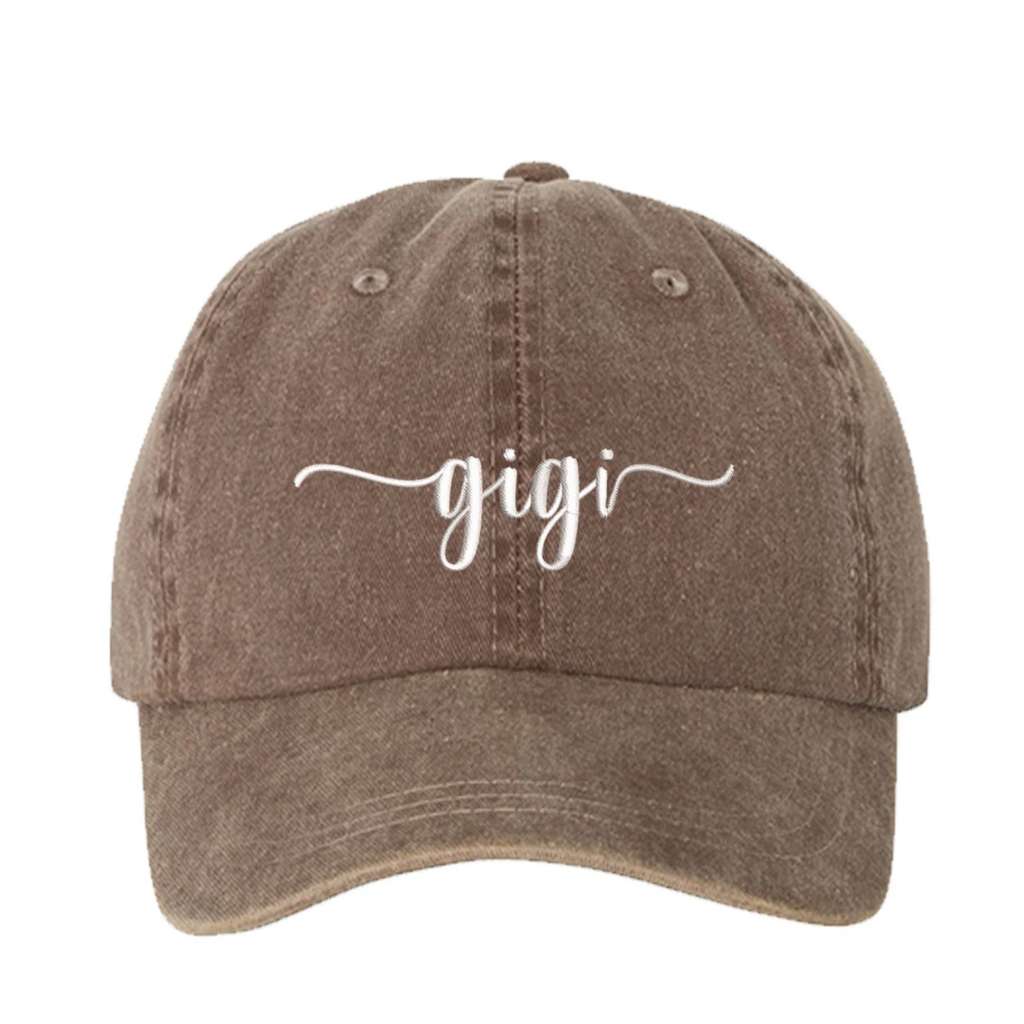 Chocolate washed baseball hat embroidered with GIgi in the front - DSY Lifestyle